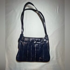 Vintage 1980’s genuine eel skin navy blue shoulder bag